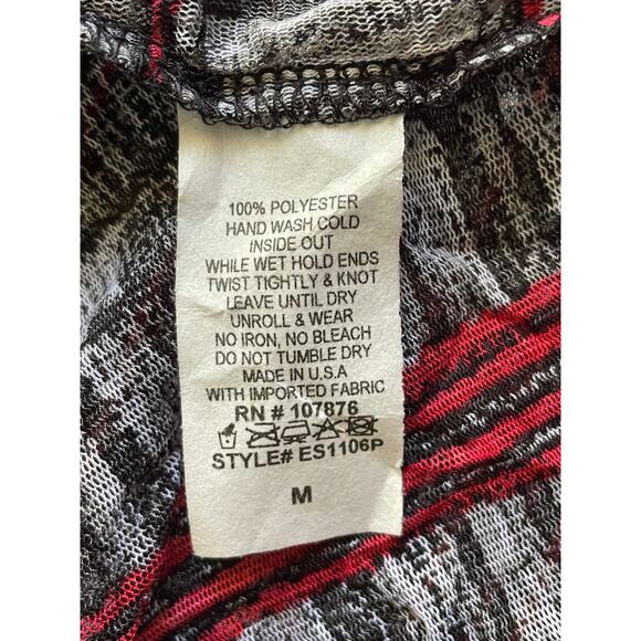 Comfy USA Gray Red Sheer Open Front Hi-Low Duster Cardigan Size Medium - Picture 5 of 7